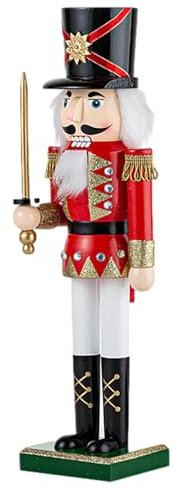 Décorations de Noël Casse-Noisette - Solider Casse-Noisette en Bois Rouge et Vert de 38 cm,Cadeau d'ornement de casse-noisette à collectionner festif pour les décorations de cheminée de table d'hiver