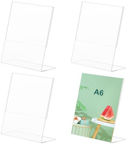 Expositor Metacrilato Transparente, A6 Soporte para Letreros de Acrílic, 4 Piezas Soporte A6, Soporte de Sobremesa Transparente, Soporte de Mesa de Acrílico, para Carteles, para Oficina, Tienda