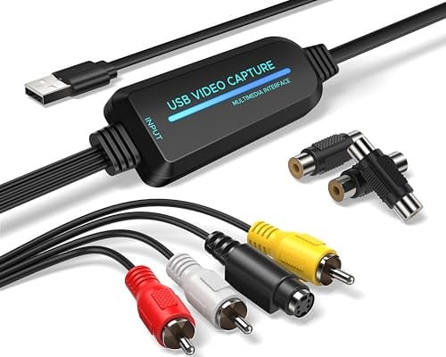 Fulfalic Convertisseur VHS vers numérique - 1080p USB 2.0 - Convertit VHS, Mini DV, Hi8, DVD et VCR en numérique pour Mac/Windows