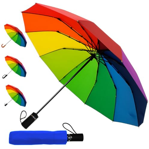 COLLAR AND CUFFS LONDON 80KPH SELTEN 12 Rippen Taschenschirm Automatik Klein - Regenschirm Faltbar - Stark Windfest Verstärkt mit Fiberglas - Auto AUF UND ZU - Regenbogenfarben Mehrfarbig Bunt