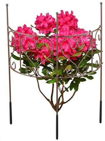 Relaxdays Staudenhalter, 1-teilige Rankhilfe, Pfingstrose & Hortensie, Pflanzenstütze HxB 41,5 x 31 cm, Stahl, braun