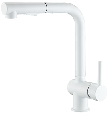 Küchenarmatur mit Brause Ausziehbar Rotary Wasser Kalt und Heiß Eingriff Einzelloch Armatur Küche Ausziehbar Edelstahl-Weiß