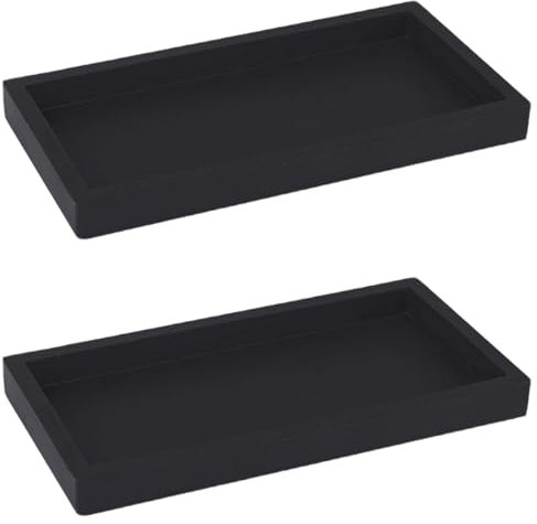 Black Trays - TRACOMPAN 2pcs Silicone Bathroom Tray Organiser - Decorative Vanity Trays for Toilet Tank Storage, Perfume & Candle Non Slip Tray, Non-Slip Rectangle 10×20 cm