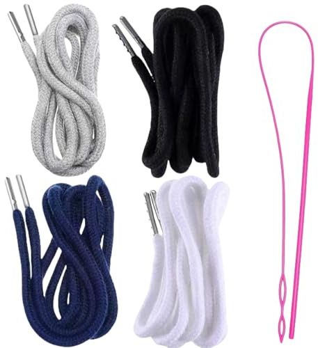 JFangZHZH 4 Pezzi Cordoncini di Ricambio,Corda di Ricambio in Cotone,Cordoncino con Coulisse,con 1pezzi Attrezzi per infila,per Pantaloni della Tuta Felpe,Cappuccio Scrubs Giacche Pantaloncini Lacci