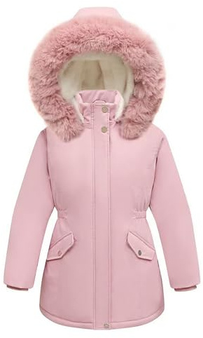 Nemopter Piumino da ragazza, principessa, cappotto da ragazza, invernale, giacca in pile, per bambini, calda, con cappuccio in pelliccia spessa parka