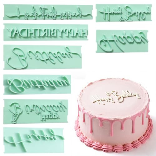8 Stück Happy Birthday Ausstecher Geburtstag Prägestempel Fondant, Grün Keksstempel Geburtstag Kuchen Buchstaben Schablone Wiederverwendbare Kuchen Keksstempel für DIY Kekse Dekoration