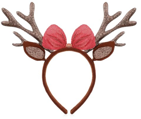 Quilax 1 Stück Haarreifen Weihnachten Rentier,Glitzer Reh Haarreif Damen,Niedliche Weihnacht Haarreifen,Weihnacht Haarreif Erwachsene Kinder,für Weihnachten,Fasching,Cosplay, Halloween,Karneval