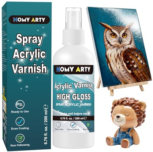 HOMY ARTY Barniz Acrílico en Spray, Barniz de Alto Brillo para Pintura | Acrílica, Spray Transparente con Acabado Brillante para Protección Duradera, Listo para Usar en Arcilla y Obras de Arte-200ml