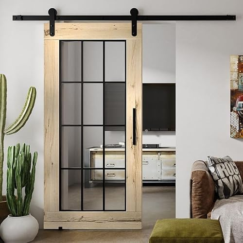 SEART Szpro Portes coulissantes en chêne massif, portes intérieures, portes pour chambre, bureau, garde-manger, verre trempé, portes en verre, 90 x 210 cm (bois brut)