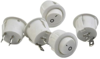 Gettimore Wippschalter, rund, weiß, 2-polig, SPST ON-OFF, 20 mm Loch, 6 A, 250 V, Wohnmobil, Wohnwagen und Boot, 5 Stück