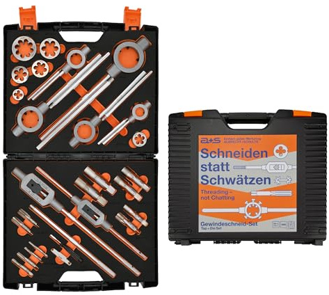a+s HSS BSP G Rohrgewindeschneider Set | 1/8-1'', 27-tlg. | Gewindeschneider Set Zoll | Whitworth Rohrgewinde