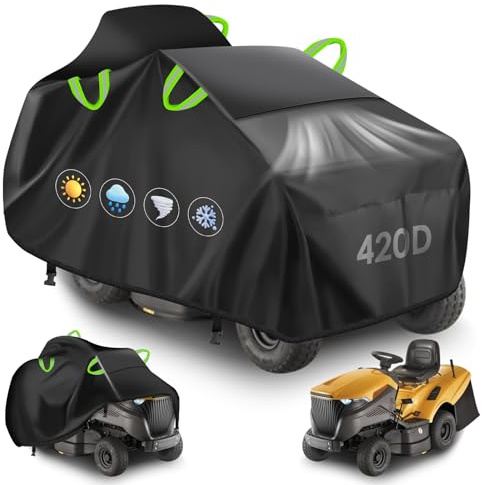 YedZen Aufsitzrasenmäher Abdeckung, 420D Oxford PVC L183xW137xH116cm | Rasenmäher Abdeckung Wasserdicht Winddicht, mit 2 Schnalle, 4 Reflektionsstreifen & Belüftung, für Aufsitzmäher Rasentraktor