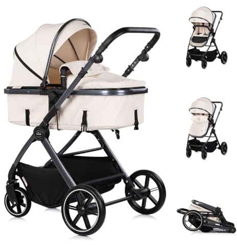 Chipolino Kombikinderwagen Pearl 2 in 1 umbaubar Rucksack Fußsack Korb Federung beige
