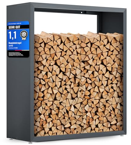 sortiQ Kaminholzregal Metall [RAL 7016] Kaminholz-Regal für außen & innen - wetterfeste, moderne Brennholz-Stapelhilfe für stabile Holzaufbewahrung Holzlager mit Stellfüßen (130 x 145cm)