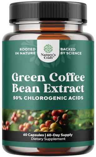 Green Coffee Bean Extract for Metabolism Support - Green Coffee Beans Chlorogenic Acid Supplement for Body Weight Maintenance & Diet Support - Herbal Capsules for Energy and Immune Help - 60 Count