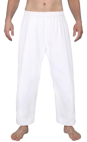 FitsT4 Sports Karate Pants 8oz Middleweight Elastic Waist Martial Arts Pants Perfect for Training or Competition White, 5