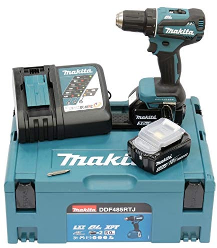 Makita DDF485RTJ Akku-Bohrschrauber 18, 0V, Blau/Silber