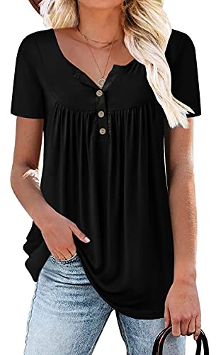 KISSMODA Ladies Pleated Tunic Tops for Women Buttons up Long Sleeve Shirts Floral Print