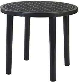 RESOL Tossa Mesa Jardín para Comedor Exterior 86 cm de diámetro Redonda | Mesa Café o Auxiliar con Agujero para Sombrilla | Protección UV para Patio o Terraza Fácil Mantenimiento - Gris Antracita