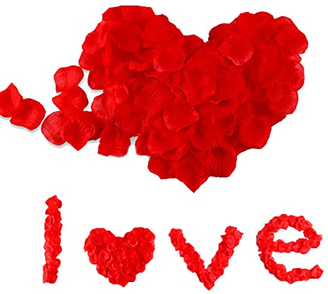 Sprießen 3000pcs Petali di Rosa Finti Coriandoli, Petali di Seta per Decorazione di Matrimonio, San Valentino, Compleanno, Rosso, Poliester