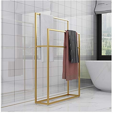 WING Handtuchhalter freistehend Handtuchständer Metall Bad Handtuchstangen, treppenförmiger Handtuchständer, Rostfrei, 110 cm Höhe,Gold,65×20×110cm(L×W×H)