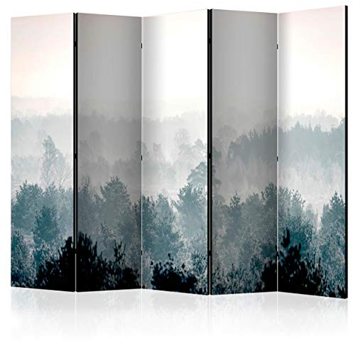 decomonkey Paravent Raumteiler Innen Wald 225x172 cm 5 Teilig Einseitig Room Divider Wall Raumteiler Stehend Trennwand Sichtschutz Spanische Wand Sichtschutzwand Wohnzimmer Holz Landschaft Natur