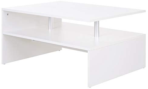 HOMCOM 2-Tier Coffee Table Side/End Table Modern Rectangular Design w/Open Shelf Living Room Entryway Hallway Furniture White