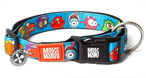 Max & Molly Gotcha! Hundehalsband Halsband Hund mit Smart ID, gepolstertes Neopren Halsband mit Design für mittelgroße Hunde, wasserdicht, bequem, verstellbar, Little Monsters, M