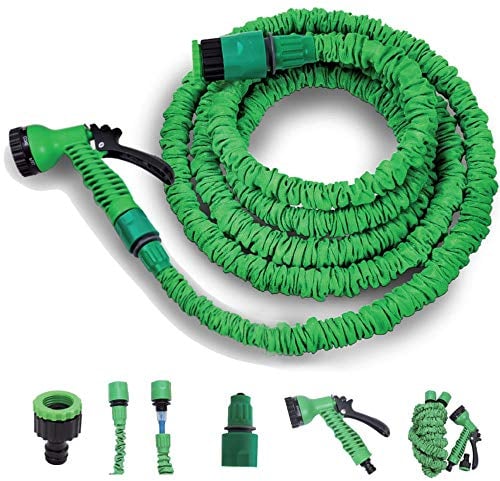 Flexibler Gartenschlauch [30m lang, grün] inkl. Brause und Adapter 1/2 Zoll & 3/4 Zoll dehnbarer Wasserschlauch