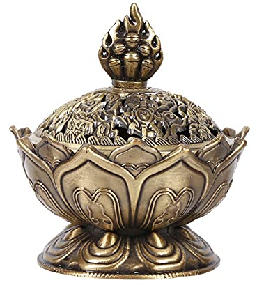 GOTOTOP Weihrauchbrenner Lotus Blumenform Vintage Backflow Rauchstab Kegelhalter Home Decoration Ornamente (2.71 X 2.76inch)(Bronze)
