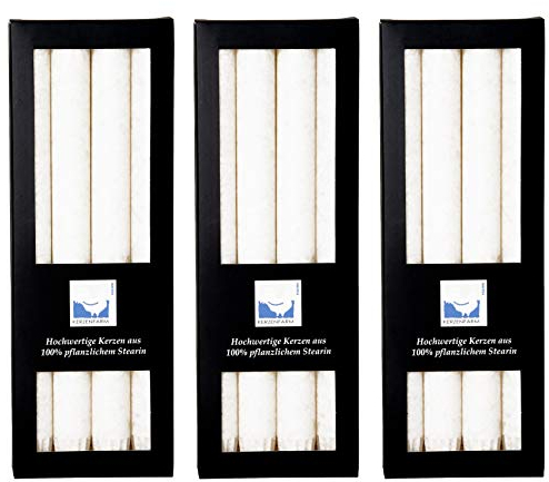 Stearin Stabkerzen, Weiss, 25 cm x 2,2 cm, 12er Set, Leuchterkerzen/Bio - Kerzen weiß