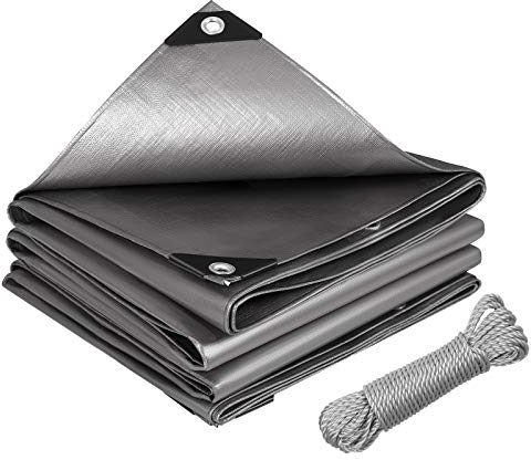 Laneetal Bâche de Protection 4x6m, 280g/m² PE, Étanche pour Meubles de Jardin, Voiture, Piscine, Bateaux, Corde de 16m Grise