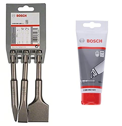 Bosch Professional 3tlg. Kurzmeißel-Set SDS-plus + Bosch Professional 100 ml Schmierfett Tube (für SDS plus & SDS max Bohrer/Meißel, Zubehör Bohrhammer)
