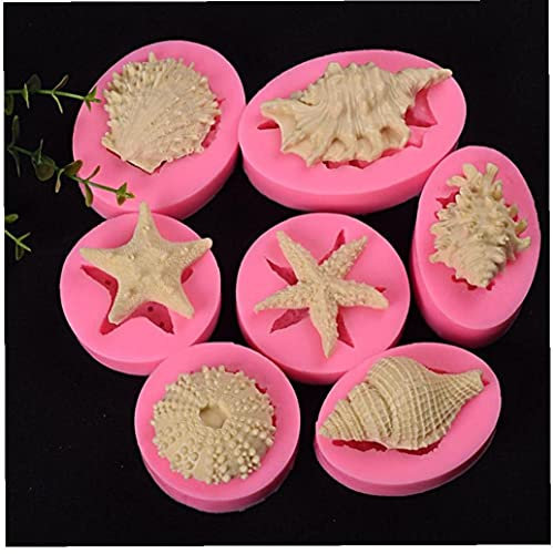 TOSSPER 7pcs Silicone Stella di Stampi a Forma di Mar Conch Conchiglie Stampi Tipi Jelly Marine Torta Che Decora Gli Attrezzi della Candela del Sapone Teglia