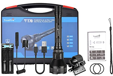 TrustFire T70 Jagd Taschenlampe 2300 Lumen LED Taschenlampe 1000 Reichweite Extrem Hell Taschenlampe IP68 Wasserdicht Taktische Taschenlampe 5 Lichtmodi mit Fernschalter für Camping Wandern Notfälle