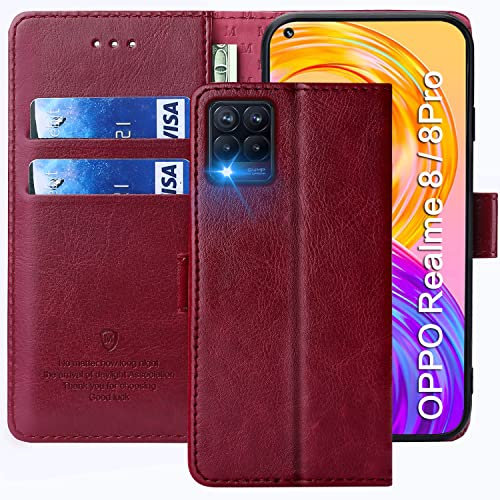 FMPCUON Hülle für Oppo F19/OPPO A74 4G Handyhülle [Standfunktion] [Kartenfach] [Magnetverschluss] Tasche Flip Case Schutzhülle lederhülle klapphülle für Oppo F19/OPPO A74 4G Rot