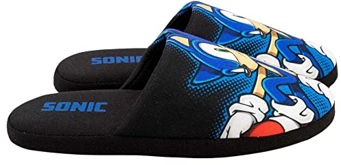 SONIC THE HEDGEHOG Zapatillas Hombre | Juego Adulto Casa Zapatos Merchandise Regalos para él | Mocasines de espuma viscoelástica Slip-On, Negro, 43/44 EU
