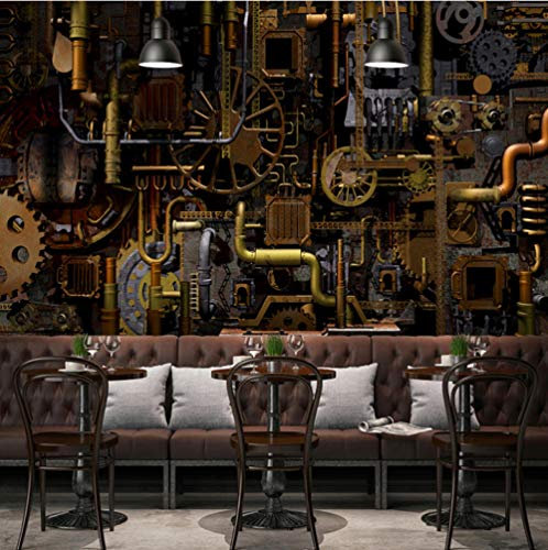 NCTQWET Photo Papier Peint Style industriel tuyau en acier engrenage 3D Intissé Décoration Murale XXL Poster Trompe l oeil Tableaux Muraux pour Salon Chambre Toile de Fond Mur 140x100cm