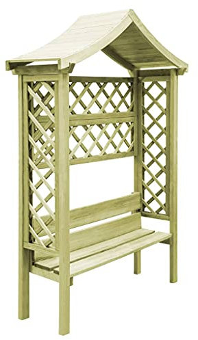 SKM Pergola con Panca e Tetto in Legno di Pino Impregnato