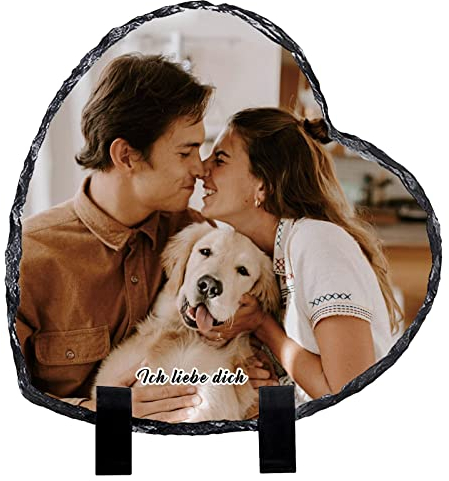 iDIY Deine Fotos auf Schiefertafel - Personalisierte Schieferplatte mit Foto, personalisierte Geschenke für Freund Männer Freundin ihn Herzförmig, Geschenk für Jahrestag Herzförmig 19x19cm