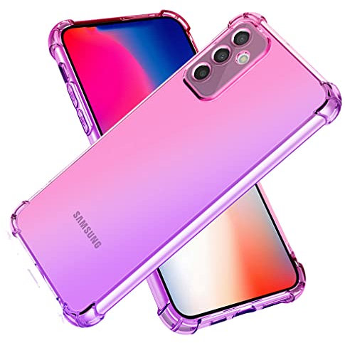 MAOGE Funda para Samsung Galaxy M13, Gradiente Vistoso Transparente Cristal TPU Carcasa Estuche, Antigolpes Case de Ultradelgado Suave Silicona Bumper, Rosa/Morado