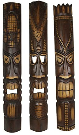 Zeckos Handgeschnitzte Tiki-Maske, Wanddekoration, tropischer Strand, Zuhause, zum Aufhängen, 101,6 cm, 3 Stück