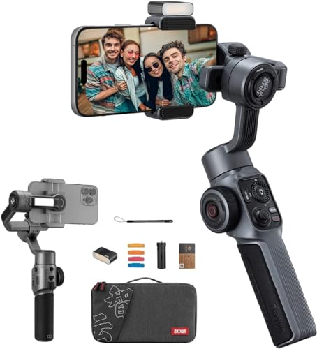 ZHIYUN Smooth-5S Combo [Official] Estabilizador de cardán iPhone de 3 Ejes con Luces magnéticas, cardán para Smartphone con trípode, estabilizador de teléfono móvil para FilmIC Pro, Vlog,