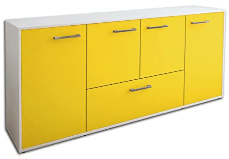 Lqliving Kommode Sideboard Eli, Korpus in Weiss matt, Front im trendigem Gelb (180x79x35cm), inkl. Metall Griffen, Made in Germany