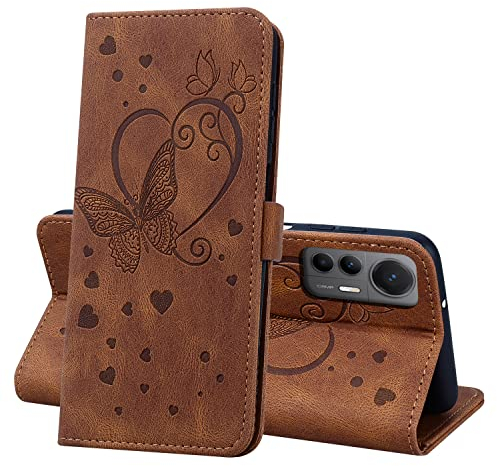 CASAFUNY Custodia per Xiaomi 12 Lite, Cover in Pelle Xiaomi 12 Lite 5G Protettiva Portafoglio Magnetica Flip Case Libro per Xiaomi 12 Lite, Marrone