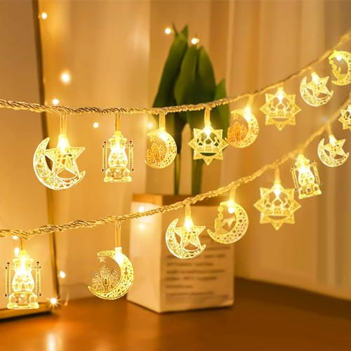 LED Ramadan Licht Dekorative,19.6ft 40 LED Lichterketten für Eid Dekorationen,Warmweiß LED Muslim Ramadan Lichterkette Batteriebetrieben Wasserdichte Dekoration Geschenk für Ramadan Heim Dekoration