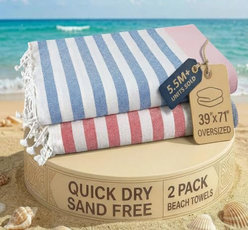 LANE LINEN Extra Large Beach Towel, 2 Pack Beach Towels Oversized, Pre-Washed, No Shrink, Quick Dry Pool Towels, Stylish Light Beach Towel For Women, Absorbent & Sand Free towel, 39x71 - Stripe
