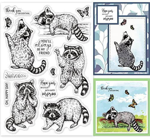 GLOBLELAND Realistische Waschbären Klare Briefmarken Tiere Schmetterling Silikon Klare Stempelsiegel für Karten Die DIY Scrapbooking Fotojournal Album Dekoration Machen