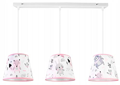 Light-Home - DAISY - Hängelampe - Deckenlampe - Pendelleuchte aus Metall mit Lampenschirm aus Stoff - E27 3-Flammig - Rosa und Grau