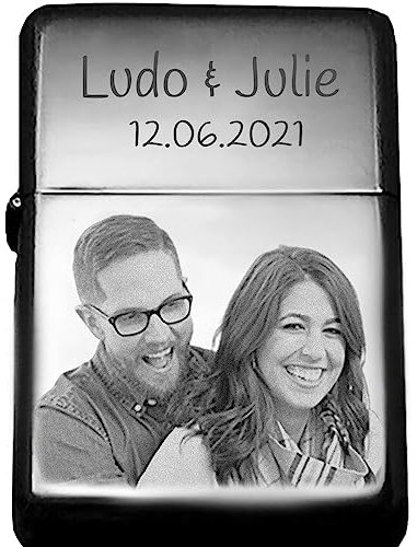 Briquet tempête gravé et personnalisé. Votre Photo et Votre Texte sur Votre Briquet Argenté